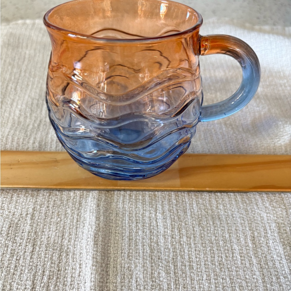 Blue and Orange Wavy Glass Mugs/Set of Four. NIB - Picture 3 of 5